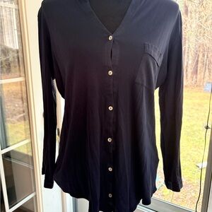 Hanro Pure Essence Navy Long-Sleeve Button-Down V-Neck Shirt & Pants Sleepwear